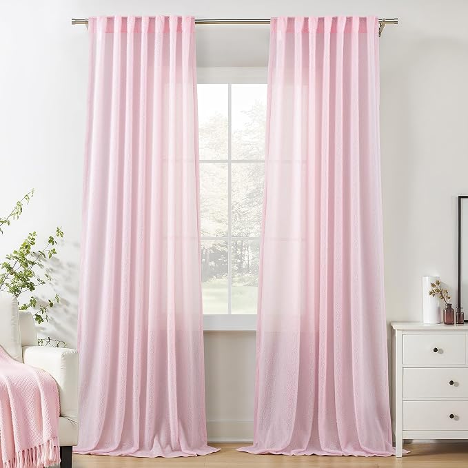 Pink Curtains 84 inch Long 2 panels for Girls Bedroom Modern Farmhouse Soft Furry Curtains Back Tab Shabby Chic Boho Cute Curtain Semi Sheer Nursery Baby Room Aesthetic Elegant Drape 52x84 Length
