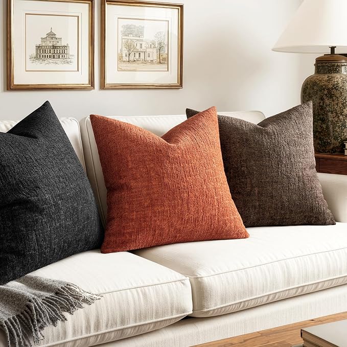 MIULEE Decorative Throw Pillow Covers 18x18 Pack of 2 Black Couch Pillow Covers Soft Cozy Textured Chenille Pillowcases for Home Decor Sofa Living Room Cushion Bedroom