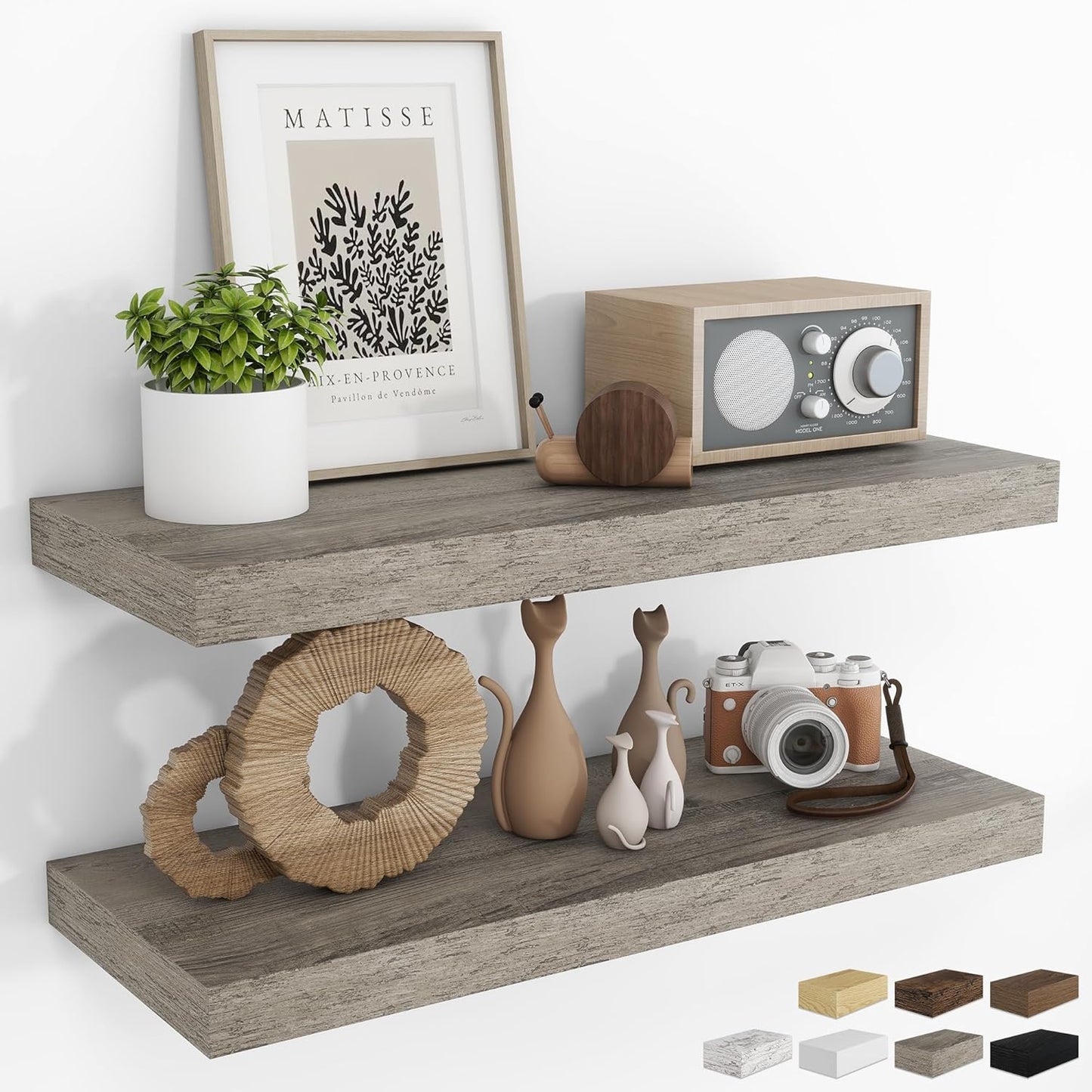 RICHFOCUS 31.5Inch Floating Shelves for Wall 2 Pack Shelves for Bedroom|Kitchen|Bathroom Wall Mounted Rustic Wood Floating Shelf with Invisible Brackets for Books|Storage|Decor, Grey