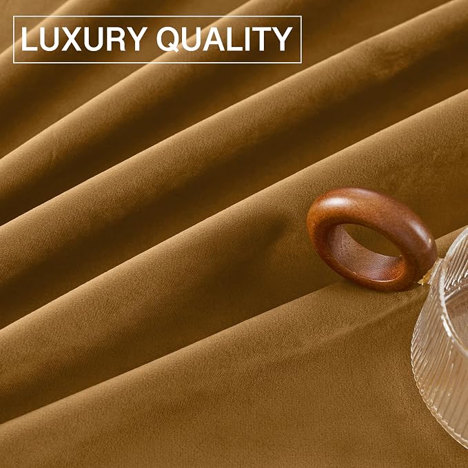StangH Vintage Gold Brown Velvet Curtains 96 inches, 2 Panels | 300GSM Heavy Soft Velvet, Fall Curtains, Thermal Insulation & Privacy Protect, Backdrops, Bedroom, Dining Room, Home Office