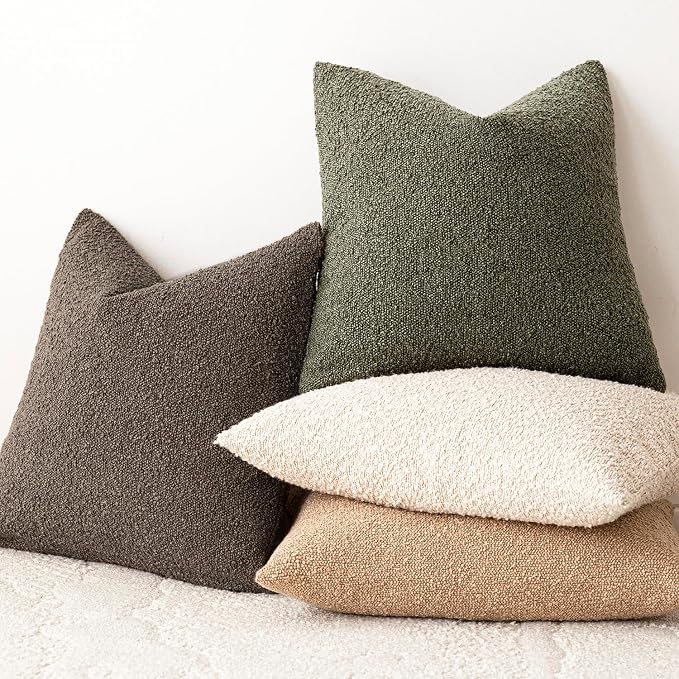 Foindtower Set of 2, Decorative Textured Boucle Throw Pillow Covers Accent Solid Pillow Cases Soft Cozy Couch Cushion Case for Chair Sofa Bedroom Living Room Home Decor 24x24 Inch Light Brown