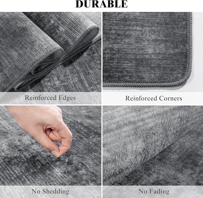 2x3 Washable Mat,Small EntryWay Rugs,Stainproof Non-Slip for Indoor Entranc | Low pile,Stain-resistant & Non-slip backing, Solid Vintage Style for indoor,entryway,kitchen,bathroom(2x3,Gray)