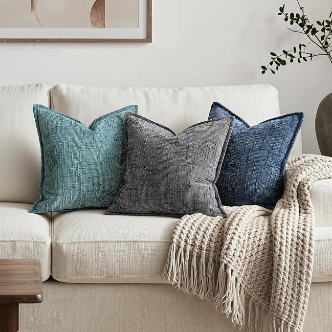 MIULEE Slubby Textured Decorative Throw Pillow Covers 20x20 Inch Set of 2 Boho Farmhouse Soft Cozy Chenille Pillows Cushion Cases Modern Home Decor for Couch Sofa Bed Living Room, Dark Grey