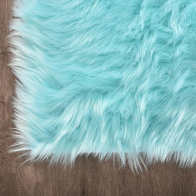 Latepis Blue Rugs for Living Room 5x6.7 Faux Sheepskin Fur Area Rug for Bedroom Soft Fluffy Furry Rugs Washable Carpet for Dorm Home Décor, Rectangle