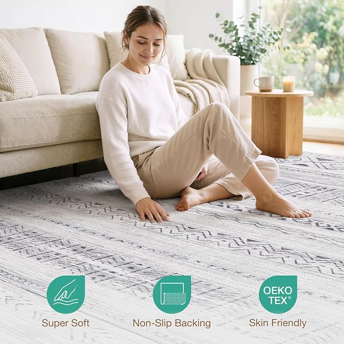 cotiled 5x7 Area Rugs Living Room Rug: Washable Boho Rugs with Non Slip Backing Large Soft Indoor Stain Resistant Carpet for Bedroom Farmhouse Dining Room Lightweight Home Decor Dark Grey