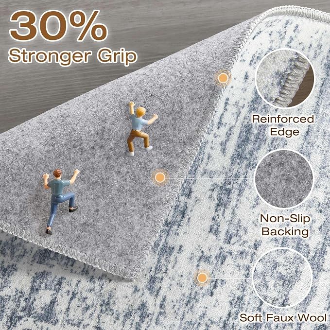 Runner Rug Non-Slip Kitchen Rug: 3x10 Washable Abstract Modern Soft Stain Resistant Indoor Floor Neutral Accent Throw Carpet for Hallway Bathroom Laundry Room Bedroom Entryway- Blue