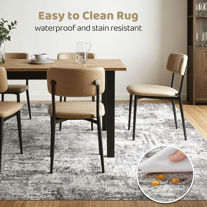 5x7 Area Rugs Living Room: Washable Large Abstract Neutral Modern Soft Gray Rug Stain Resistant Indoor Floor Non-Slip Accent Carpet for Bedroom Nursery Playroom Office Dining Room Home Decor
