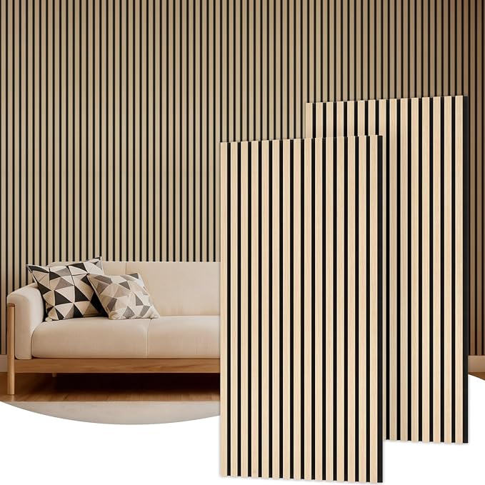 TONOR Wood Slatwall Panels, 2 Pack 47.2" x 23.6"/ 120 x60cm(15.5ft²) Acoustic Wall Panels, Wood Slat Acoustic Panels for Noise Cancelling and Wall Décor Living Room, Bedroom, Home Decor, Office, Oak