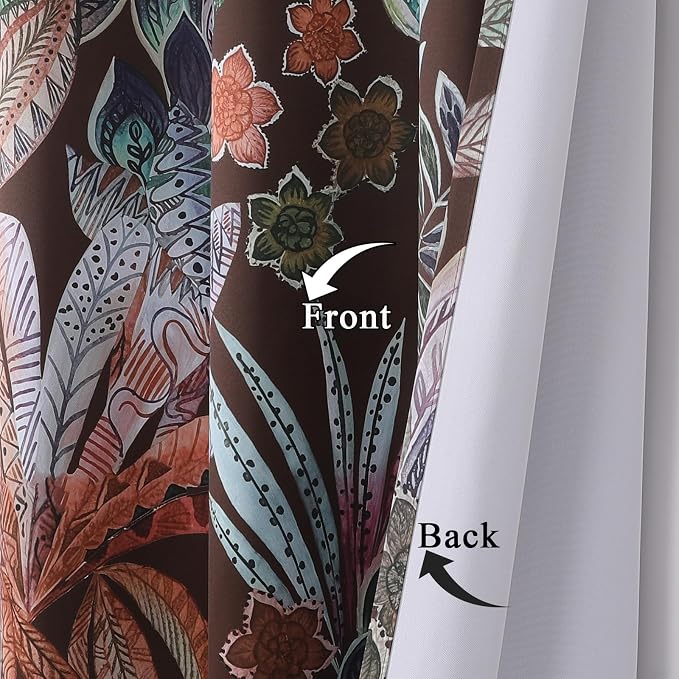 Estelar Textiler Brown Boho Floral Blackout Curtains 96 Inches Length Drapes for Living Room,Grommet Abstract Leaf Pattern Drapes for Bedroom with Noise Reduction,52x96 Inch (2 Panels)
