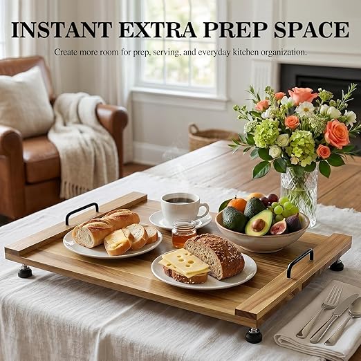 Noodle Board Stove Cover with 4 Adjustable Feet, 30" x 22" Acacia Wood Stove Top Cover for Gas Stove, Electric & Induction - Extra Counter Space, Serving Tray & Charcuterie Board for RV& Kitchen