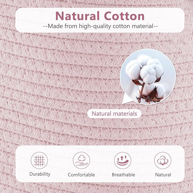 ECDYQXVU Cotton Rope Storage Basket, 15x10x9 Inches, Woven Basket for Shelves, Clothes, Towels, Books, and Laundry, Light Pink (3 Pack)