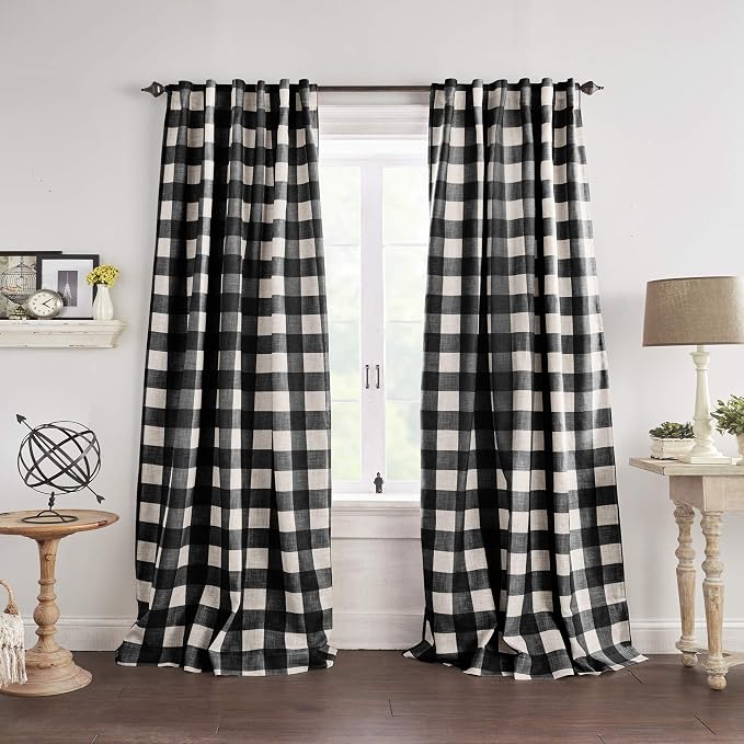 Grainger Rod Pocket Back Tab Window Curtain Panel, Black - 52" W x 63" L