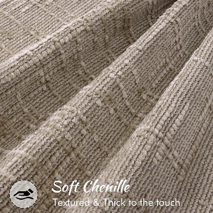 decorUhome Chenille Throw Pillow Covers 16x16 Set of 2, Soft Textured Slubby Modern Decorative Pillow Covers with Elegant Design for Couch, Sofa, Living Room, Oatmeal