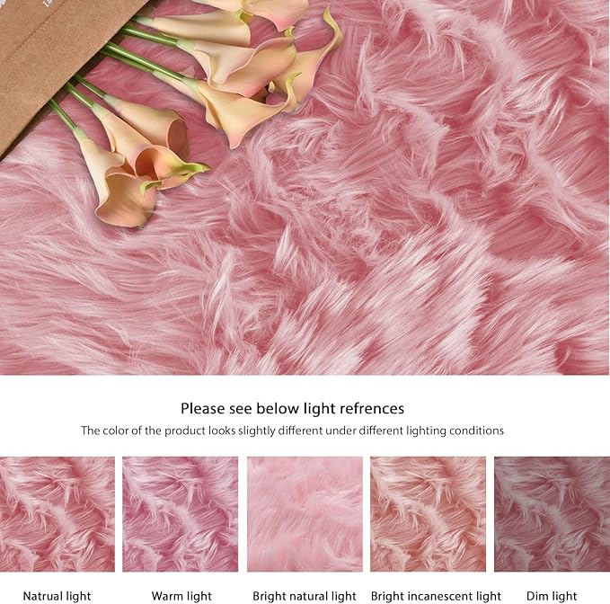 ORINOVA Round Rug 3ft Pink Small Fluffy Rug for Living Room Washable Shaggy Area Rugs for Bedroom Cute Room Circle Nursery Rug