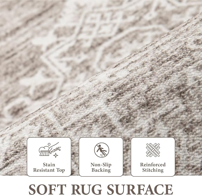 Runner Rug 2x7 Boho Geometric Area Rugs: Washable Kitchen Entryway Rug, Soft Non Slip Moroccan Long Hallway Rugs for Bedroom Bathroom Laundry Entryway Staircase Foyer(Ivory Mocha,2'x7')