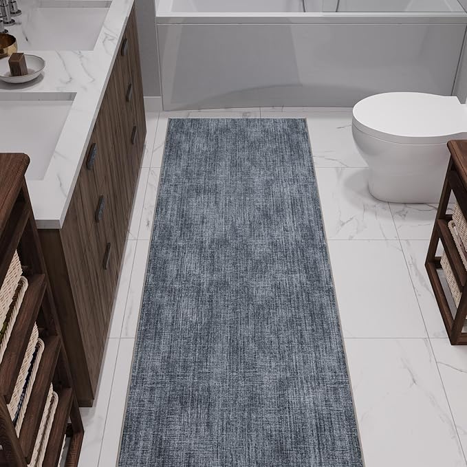 Ottomanson Aisle Runner Rug 1'10.5" x 28' – Soft Non-Slip Rug, Low Pile Carpet for Hallways, Events, Churches & Extra-Long Indoor Spaces, Solid Greyish Blue