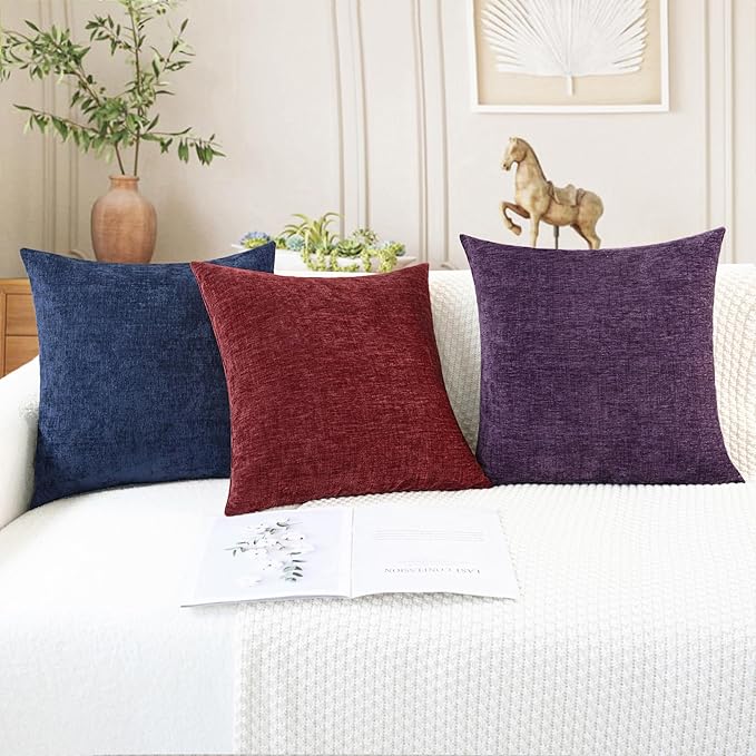 CaliTime Christmas Throw Pillow Covers Decorative 12 X 20 Inches Pack of 2 Cozy Chenille Cushion Cases for Couch Sofa Bed Living Room Home Burgundy