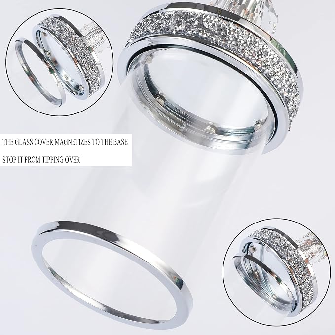Hanjue Crystal Candle Holders for Pillar Candle, Metal Crystal Candle Holder for Home Decor, Centerpieces, Coffee Dining Table CH0509 (Silver (L))