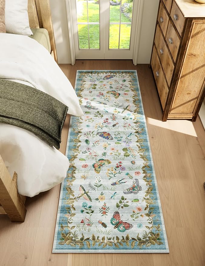 Machine Washable Rug Runners for Hallways: 2'6"x8' Kitchen Runner Stain Resistant Non Slip Low Pile Soft Carpet Runner Rug for Entryway Hallway Indoor Kitchen Beside Bedroom Bathroom Farmhouse