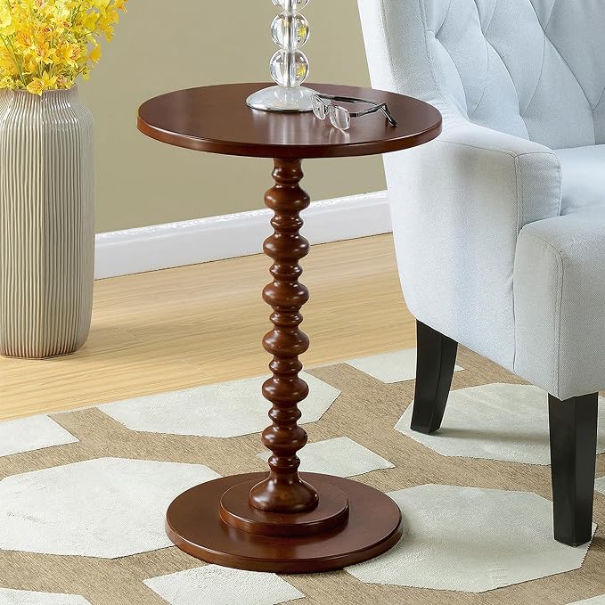 Convenience Concepts Palm Beach Spindle Table 17.75" - Traditional Round End Table for Living Room, Turned Solid Wood Side Table, Classic Display Pedestal Table, Espresso