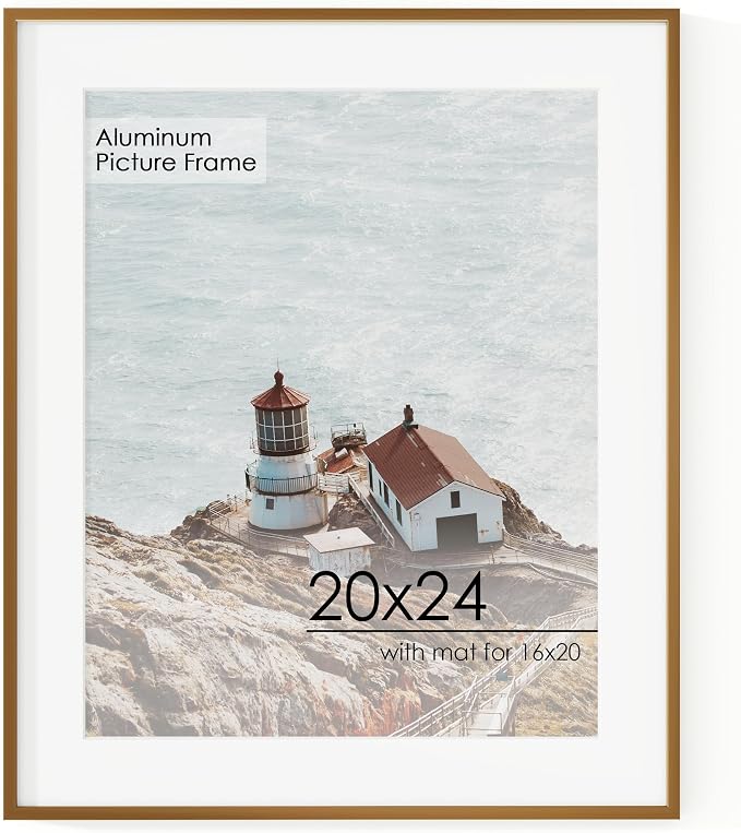 20x24 Metal Picture Frame for Wall With Mat for 16x20, 20''x24'' Aluminum Photo Frames With Tempered Glass for Home Decor, Minimalist Modern Poster Frame Horizontal And Vertical Formats, Bronze