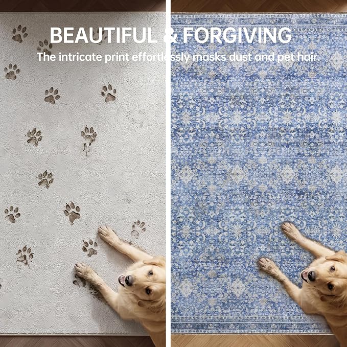 Sasttie 2x3 Rug, Ultra-Soft Washable Rug, Low Pile Foldable Thin Carpets with Non-Slip Backing, Skin-Friendly Stain Resistant Carpet for Living Room, Bedroom, Kitchen, Dorm, 2x3, Blue