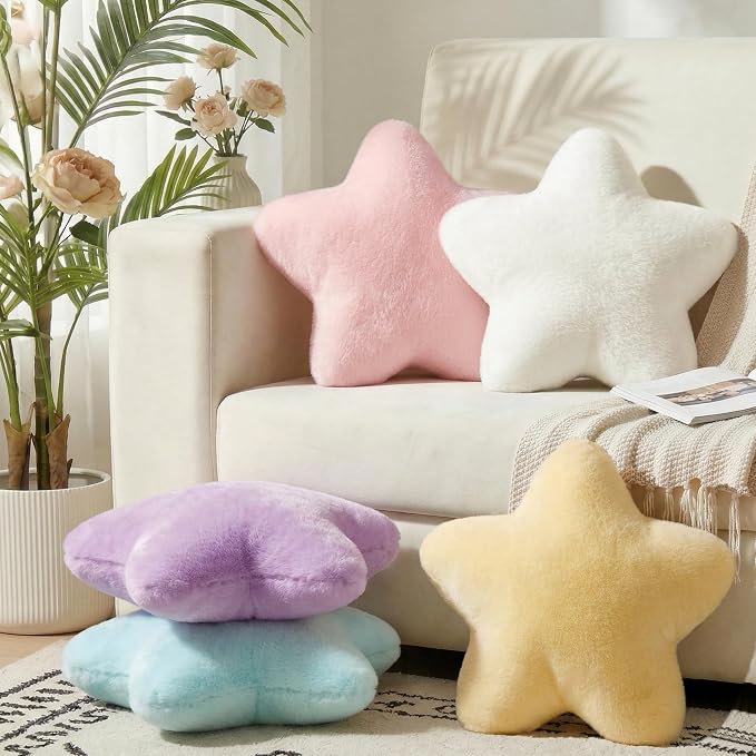 Star Pillow 15.4" Pink Decorative Throw Pillows for Girls Bedroom Decor | Star Shaped, Soft Fluffy Plush, for Couch Bed Sofa Chair, Floor Cushions, Aesthetic Room Decor for Girls Living Room Bedroom