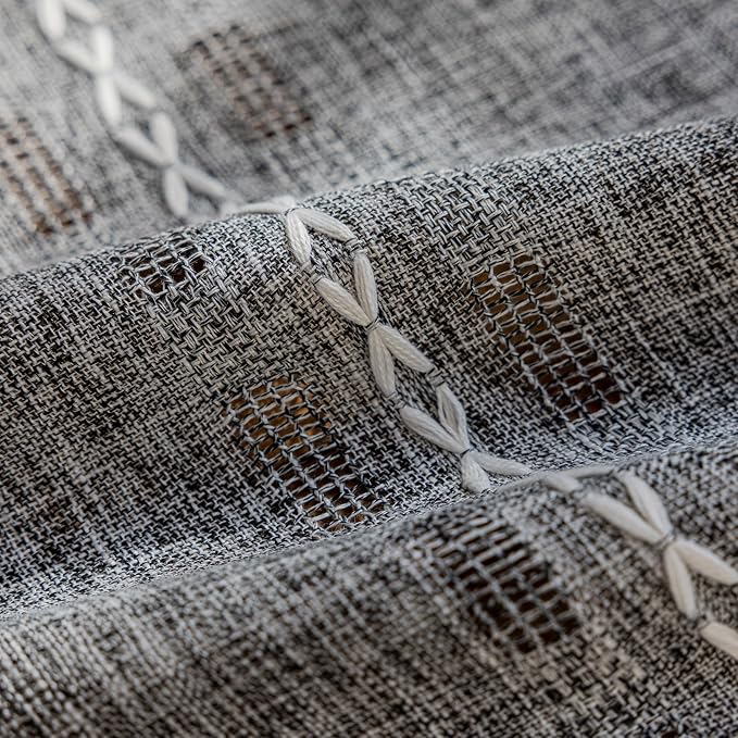 Deeprove Dark Grey Boho Curtain 63 inches Length for Living Room Bedroom Nursery, Chic Bohemian 63 inches Long Abstract Stripe Embroidery Privacy Window Fringe Decor W52 x L63, Single 1 Panel