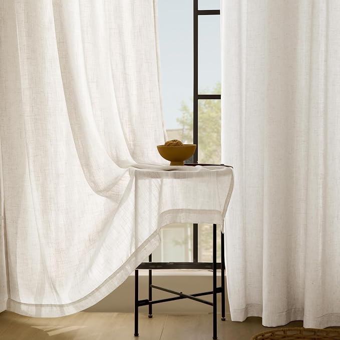 Extra Long 120 inch Curtains Linen Blend for Living Room Back Tab Neutral Farmhouse Light Filtering Semi Sheer Linen Drapes 120 inch Ceiling to Floor For Large Window Villa Hallway Ivory 10 FT 42x120