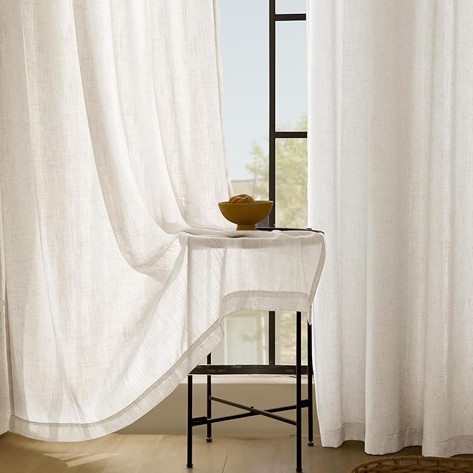 96 inch Long Linen Curtains 2 Panels for Living Room Back Tab Cream Ivory Light Filtering Semi Sheer Curtain 96 inches Long Boho Farmhouse Linen Drapes Floor to Ceiling Length 8 FT 42x96
