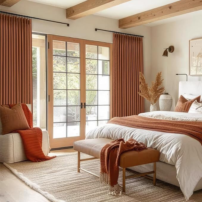 Topfinel Pinch Pleated Curtains 90 Inches Long 2 Panels Set,Rust Colored Semi Sheer Blend Fabric Farmhouse Cozy Rustic Western Home Decor Curtain Drapes for Living Room Bedroom,40x90 inch Length