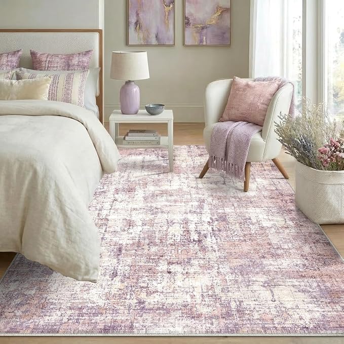 5x7 Area Rugs Washable Living Room Rug-No Slip Soft Carpets Modern Abstract Indoor Floor Stain Resistant Carpet for Bedroom Dining Room Farmhouse Nursery Home Office Pink
