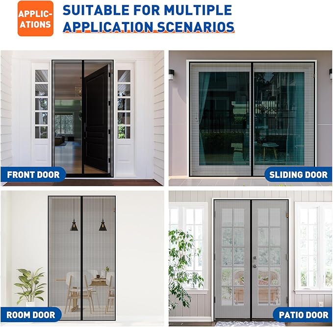 MAGZO Upgraded Pet Proof Magnetic Screen Door Thicker 250g/m² Pet Screen Door Mesh Fit Door Size 34 x 78 Inch, Mesh Size 36" x 79", Heavy Duty Cat Resistant Mesh for Front/Back/Sliding/Patio Door