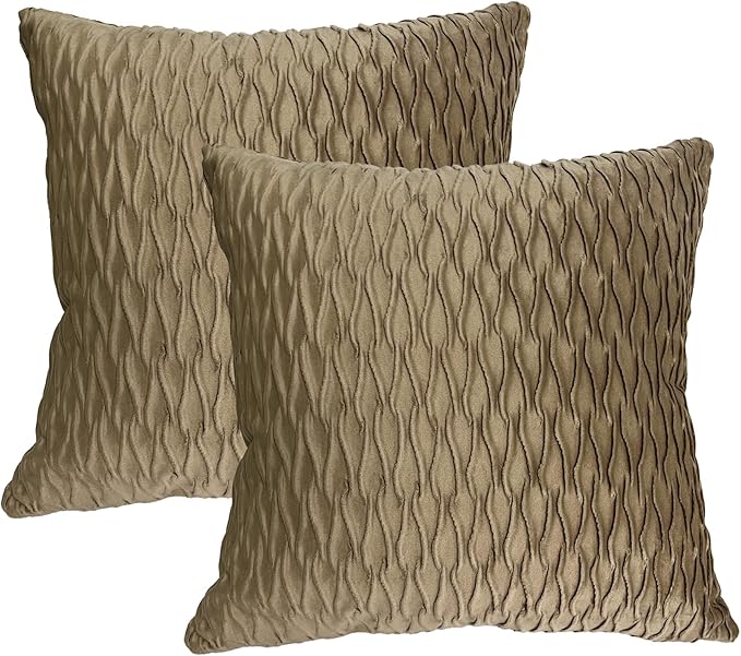 18x18 Inch Soft Velvet Throw Pillow Covers Set of 2 Soft Decorative Cushion Cases with Texture for Sofa Couch Bed Living Room (Camel)