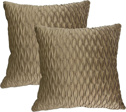 18x18 Inch Soft Velvet Throw Pillow Covers Set of 2 Soft Decorative Cushion Cases with Texture for Sofa Couch Bed Living Room (Camel)