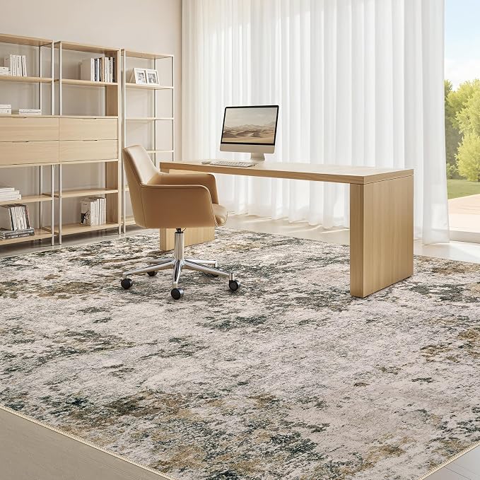 Area Rugs 6x9 Living Room: Washable Large Abstract Modern Neutral Soft Rug Stain Resistant Non-Slip Backing Carpet for Bedroom Dining Room Indoor Nursery Dorm Home Office Decor - Dark Brown