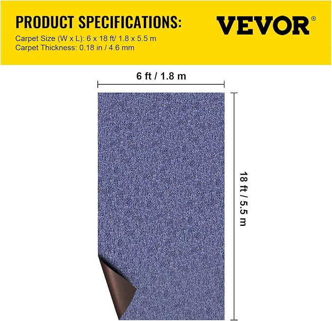 Happybuy 6 ft x 18 ft Deep Blue Marine Carpet for Boats Waterproof - 0.18" Thick Indoor Outdoor Rug Carpet Roll for Home Patio Porch Deck