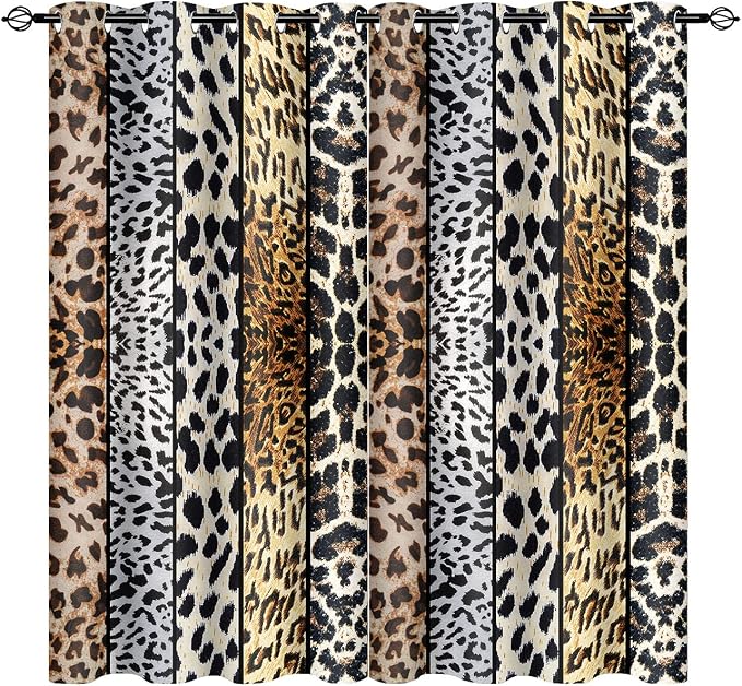 Wild Animals Print Curtain, Fierce Skins Room Darkening Thermal Insulated Blackout Grommets Window Drapes for Living, Dining, Bedroom, 42"x 63", 2 Panels, CLLSSP1041
