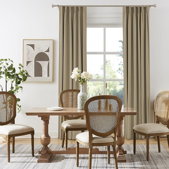 DUALIFE Taupe Blackout Pinch Pleated Curtains for Bedroom 120 Inch Length, Linen Blended Farmhouse 100% Blackout Thermal Insulated Back Tab Drapes with Hooks for Track System 2 Panels W40xL120
