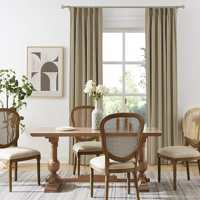 DUALIFE Blackout Pinch Pleated Curtains for Bedroom 95 Inch Length, Linen Blended Farmhouse 100% Blackout Thermal Insulated Back Tab Drapes with Hooks for Track System 2 Panels-Taupe, W50xL95