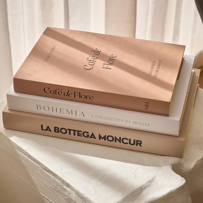 Moncur Home Faux Books for Decoration Coffee Table Books set of 3 Decorative Books Neutral Room Decor Aesthetic Shelf Decor Beige White Earth Tones Real Blank Pages Removable Covers Home Décor Accents