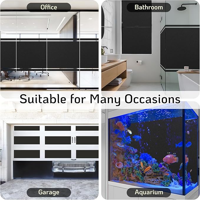 LUTE Blackout Window Film, Sun Light Blocking Frosted Privacy Cling for Glass, Darkening Window Tint for Day Sleep Black Out Shades, UV Blocking Static Cling Blackout Cover， 23.6" x 157.4"