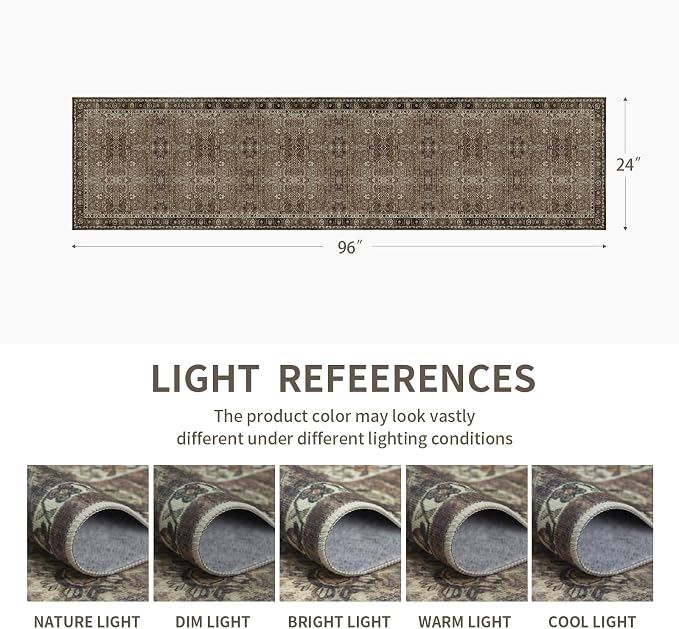 Washable Runner Hallway Rug,2x8 Non Slip Boho Non-Shedding Kitchen Carpet Soft Indoor Stain Resistant Rug for Bedroom Laundry Room Bathroom Brown Floral