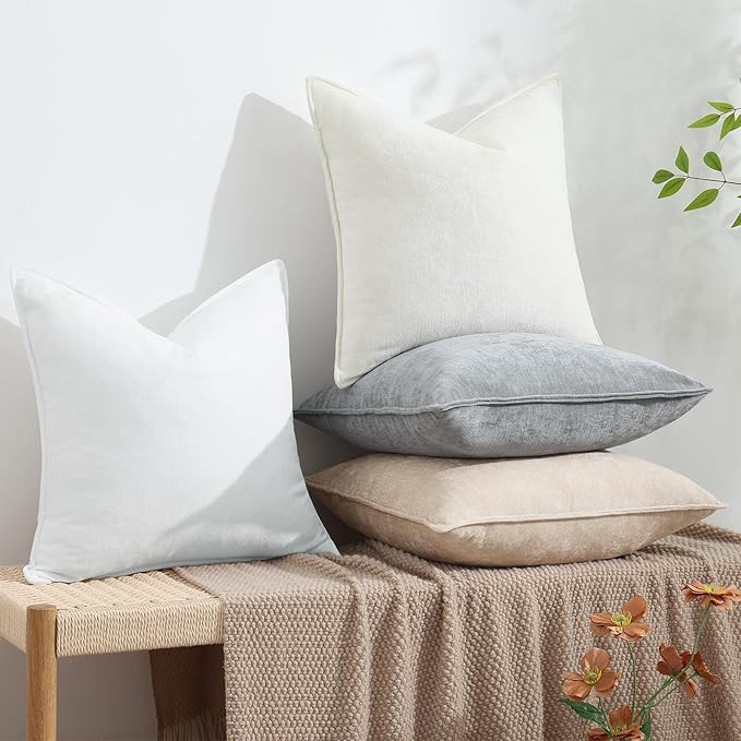 decorUhome Fall Couch Euro Sham Throw Pillow Covers 26x26 Set of 2, Decorative Soft Velvet Modern Cozy Chenille Pillow Cases with Elegant Design for Sofa Bed Living Room Home Decor, Ultimate Gray
