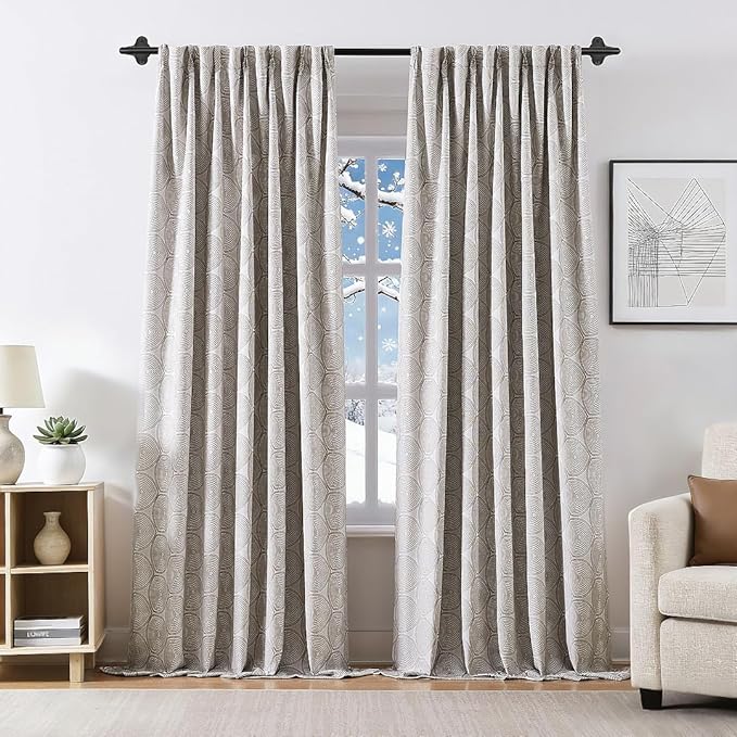 Randall Tan Geometric Pattern Curtains 95 Inch Length 2 Panels Set for Living Room 90% Blackout Back Tab and Rod Pocket Elegant Neutral Farmhouse Decor Curtain for Bedroom Dinner Room 40x95