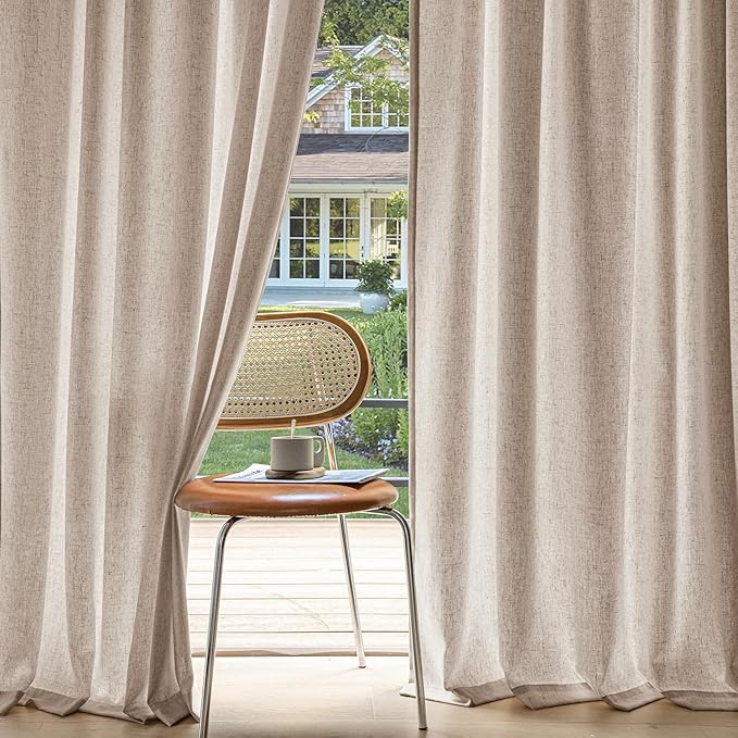 MIULEE Non-See-Through Privacy Linen Curtains 2 Panels, Light Filtering Window Curtains Farn House Textured Back Tab Semi Sheer Drapes for Bedroom Living Room, 52 x 84 Inches Long, Burlywood
