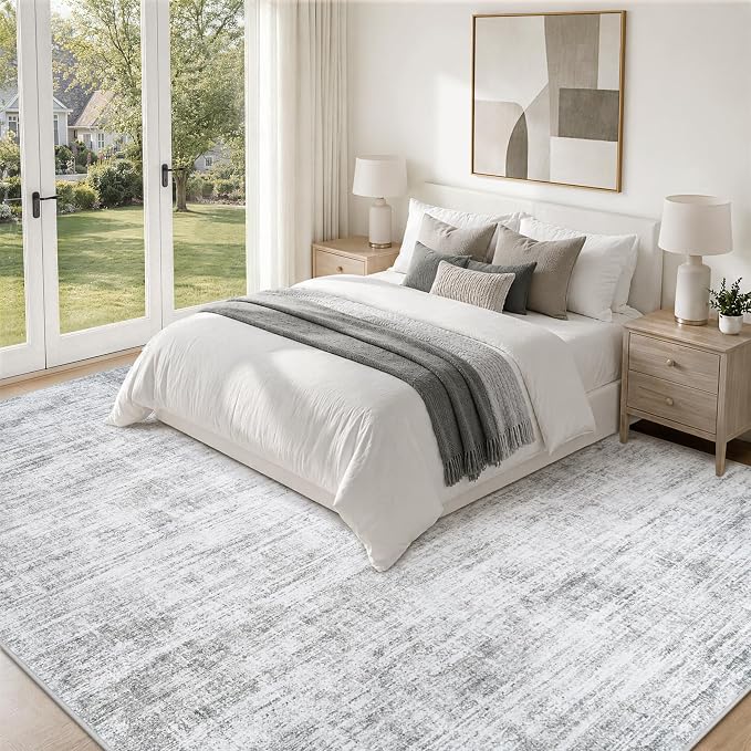 8x10 Area Rugs for Living Room Washable Rugs Neutral Abstract Large Rug Soft Modern Carpet Non-Slip Stain Resistant Low Pile Rug for Bedroom Dining Room Nursery Home Office Under Table Area Rug Grey