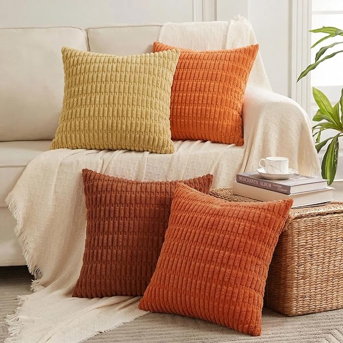 Fancy Homi 4 Packs Decorative Throw Pillow Covers for Living Room Couch Bed, Modern Farmhouse Boho Home Décor Accent Cushion Case, 20" x 20", Burnt Orange Series