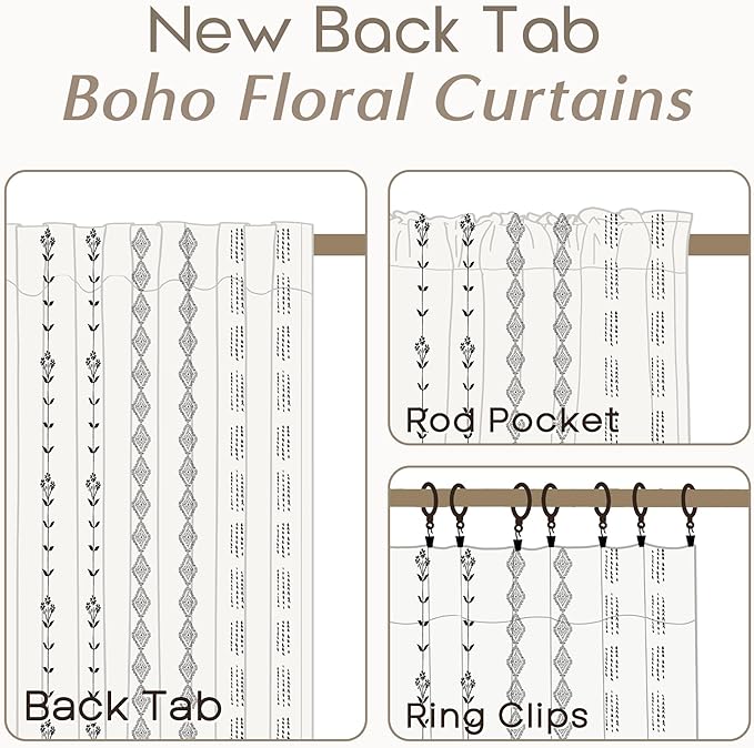 White Sheer Curtains 96 Inches Long,Feminine Black Boho Window Treatments Non See Through Privacy Curtains That Let Light in for Bedroom Living Room 8 FT 8FT Length