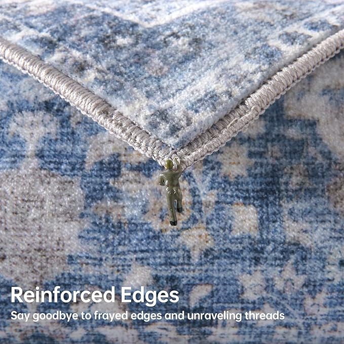 Sasttie 8x10 Area Rugs, Ultra-Soft Washable Rug, Low Pile Foldable Thin Carpets with Non-Slip Backing, Skin-Friendly Stain Resistant Carpet for Living Room, Bedroom, Kitchen, Dorm, 8x10, Blue